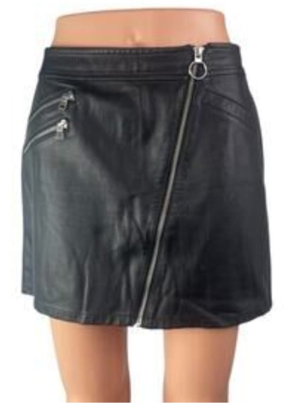 Express Black Faux Leather Asymmetrical Zip Mini Skirt